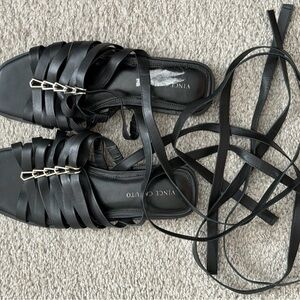 Vince Camuto Black Strappy Lace-Up Sandals with Silver Accents